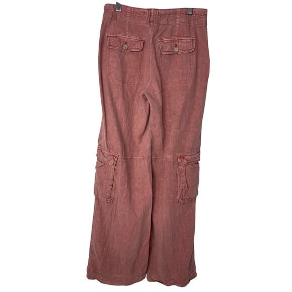 Anthropologie Pilcro Beach Cargo Pants Coral Linen Blend Wide Leg Women 25 Tall - Picture 3 of 10